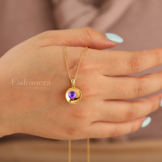 Round Shape Améthyste Pendentif Collier Unique Collier en Argent Sterling Pour Elle
