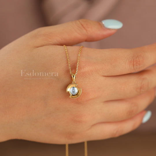 Collier pendentif en aigue-marine design croissant Brillant en or massif 14 carats pour femme