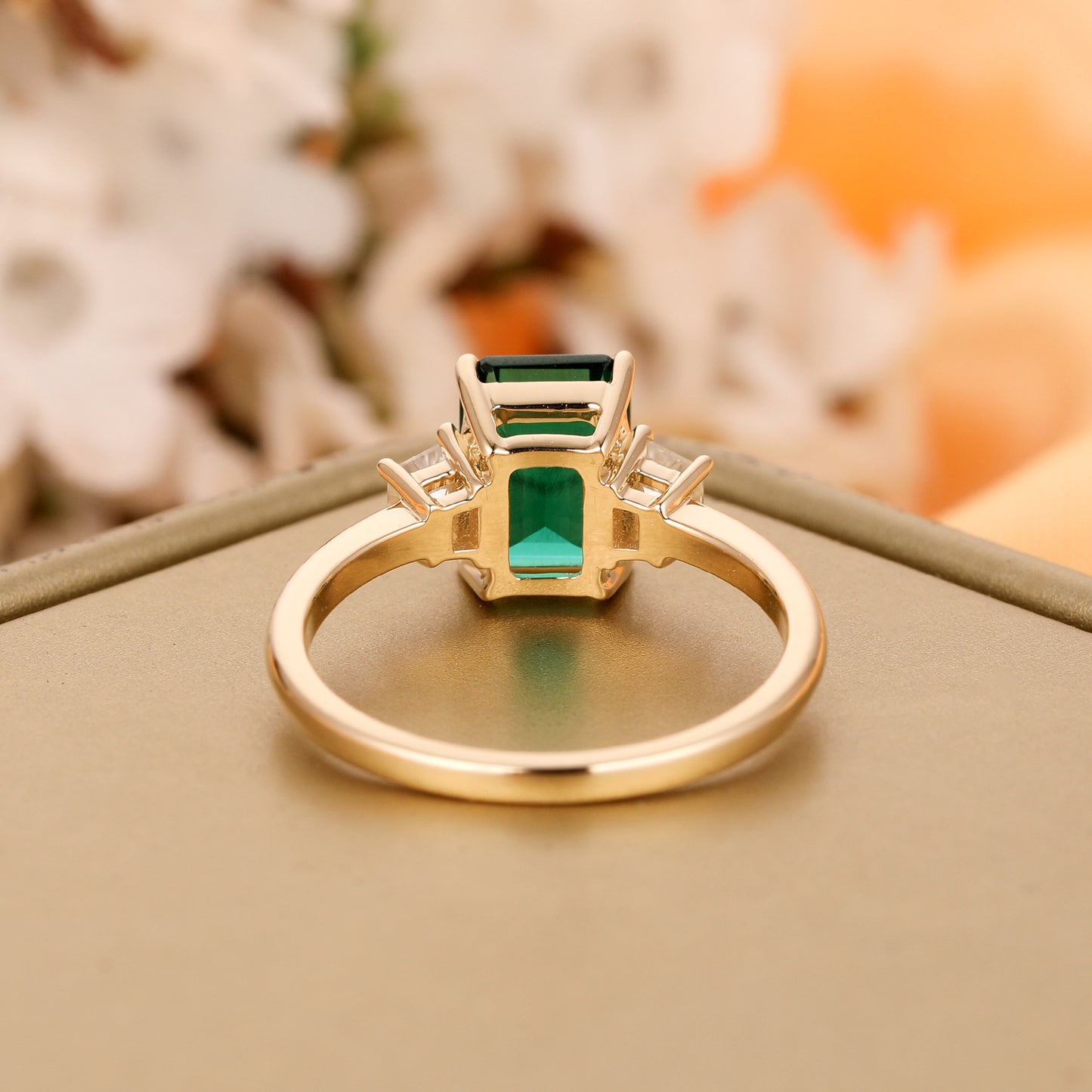 G008 Vintage 1.5 Carat Emerald Cut Three Stone Emerald Anniversary Engagement Ring For Her