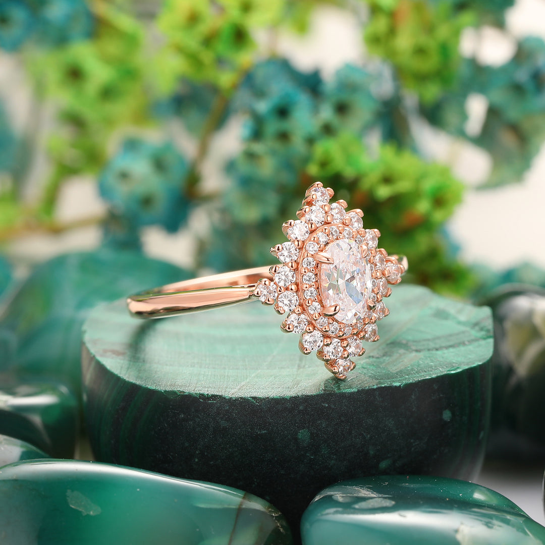 Art Deco 1 Carat Oval Cut Full Eternity Moissanite Anniversary Engagement Ring For Her