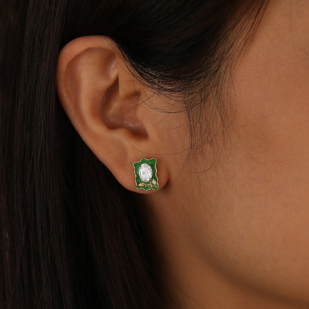 Art Deco Green Enamel Oval Moissanite Stud Earrings Sterling Silver Women Earrings -  Esdomera.com