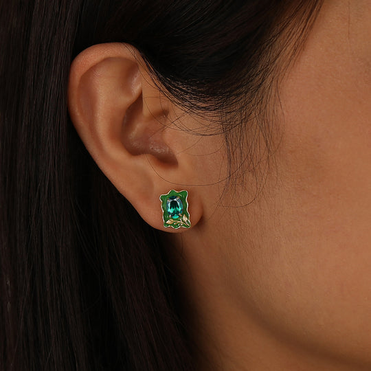 Green Enamel Emerlad Stud Earrings Natural Inspired May Birthstone Earrings For Her -  Esdomera.com