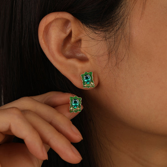 Green Enamel Emerlad Stud Earrings Natural Inspired May Birthstone Earrings For Her -  Esdomera.com