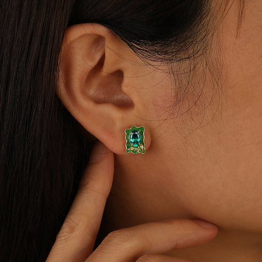 Green Enamel Emerlad Stud Earrings Natural Inspired May Birthstone Earrings For Her -  Esdomera.com