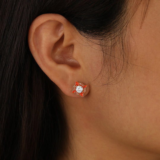 Enamel Coated Round Moissanite Stud Earrings Vintage Scrolled Women Earrings -  Esdomera.com