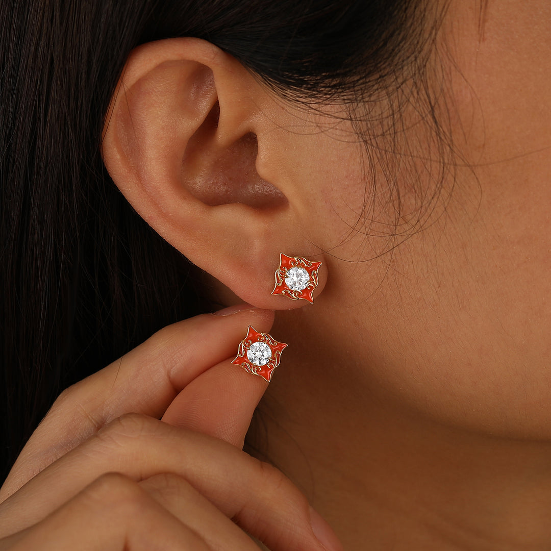 Enamel Coated Round Moissanite Stud Earrings Vintage Scrolled Women Earrings -  Esdomera.com