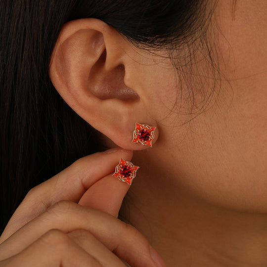 Vintage Round Ruby Stud Earrings Red Enamel Filigreed July Birthstone Earrings -  Esdomera.com