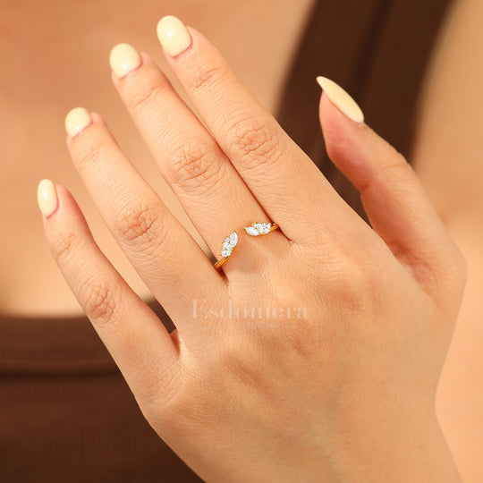 Dainty Moissanite Open Wedding Ring 14K Yellow Gold Wedding Band For Her