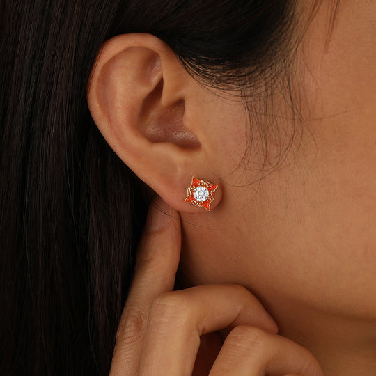 Enamel Coated Round Moissanite Stud Earrings Vintage Scrolled Women Earrings -  Esdomera.com