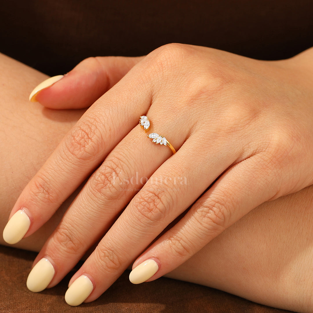 Dainty Moissanite Open Wedding Ring 14K Yellow Gold Wedding Band For Her