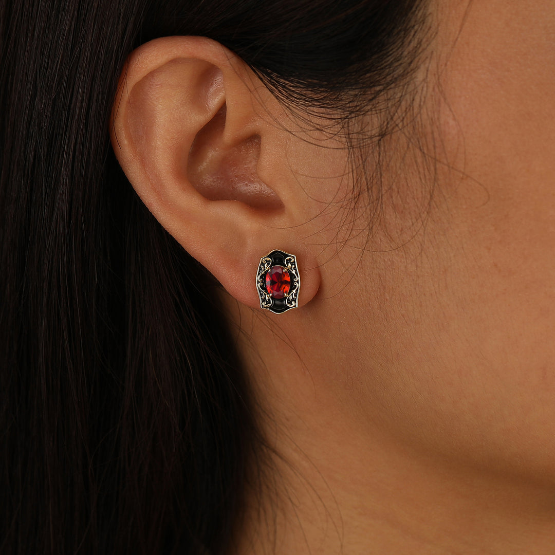 Baroque-inspired Red Enamel Ruby Stud Earrings Scrollwork July Birthstone Earrings For Women -  Esdomera.com