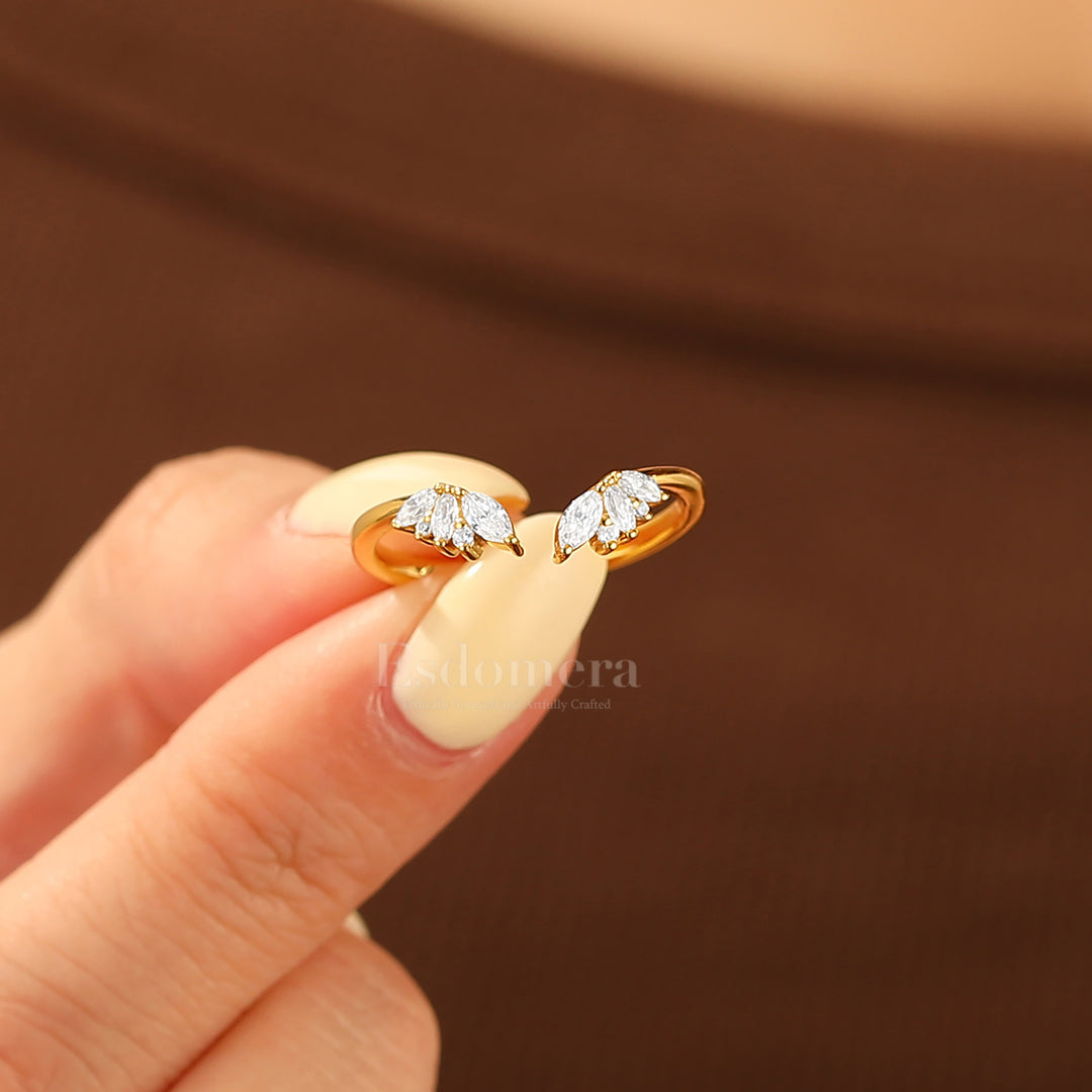 Dainty Moissanite Open Wedding Ring 14K Yellow Gold Wedding Band For Her