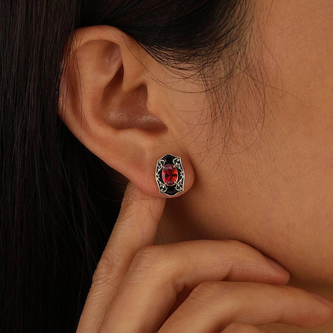 Baroque-inspired Red Enamel Ruby Stud Earrings Scrollwork July Birthstone Earrings For Women -  Esdomera.com