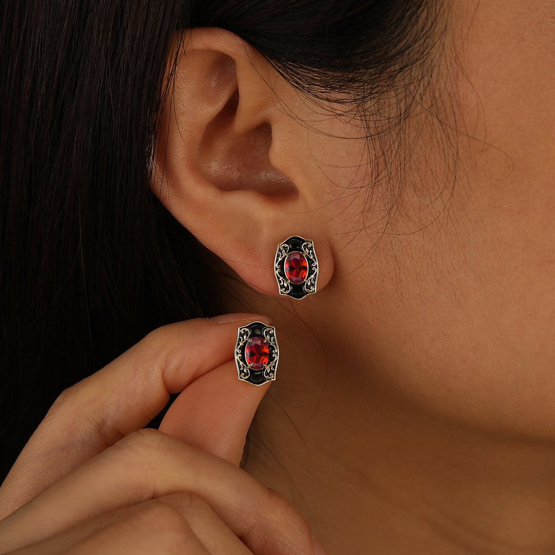 Baroque-inspired Red Enamel Ruby Stud Earrings Scrollwork July Birthstone Earrings For Women -  Esdomera.com
