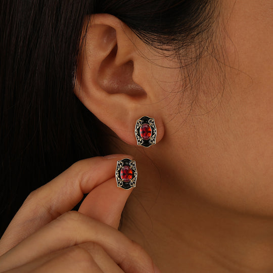 Baroque-inspired Red Enamel Ruby Stud Earrings Scrollwork July Birthstone Earrings For Women -  Esdomera.com