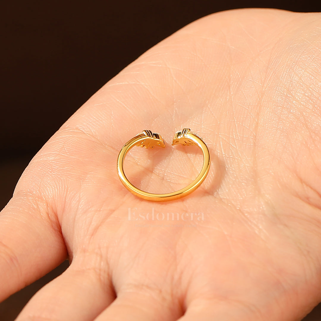 Dainty Moissanite Open Wedding Ring 14K Yellow Gold Wedding Band For Her