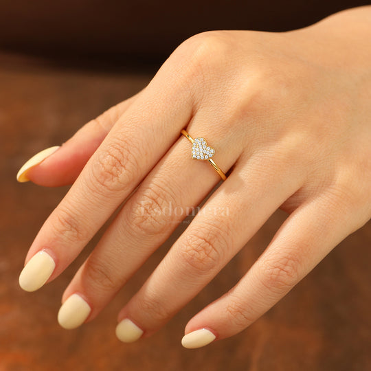 Delicate Heart Bridal Ring Romantic Pavé Moissanite Solid Gold Engagement Ring