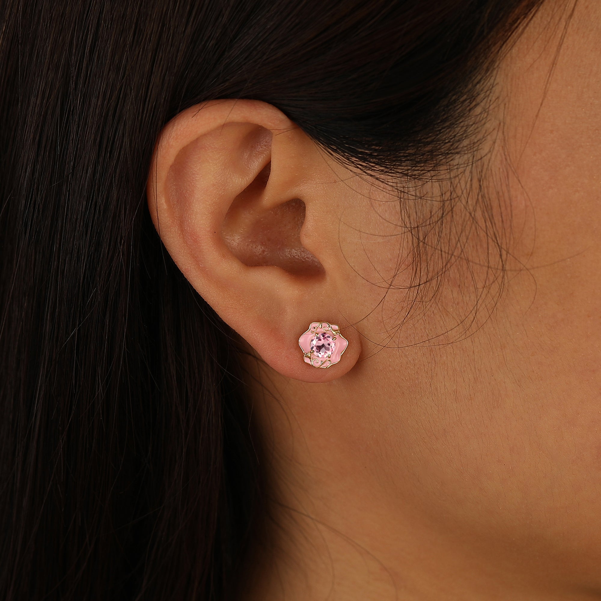 Floral Enamel Pink Morganite Stud Earrings Sterling Silver Earrings 14K Gold Earrings -  Esdomera.com