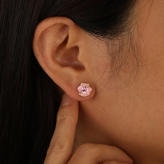 Floral Enamel Pink Morganite Stud Earrings Sterling Silver Earrings 14K Gold Earrings -  Esdomera.com