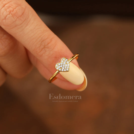 Delicate Heart Bridal Ring Romantic Pavé Moissanite Solid Gold Engagement Ring