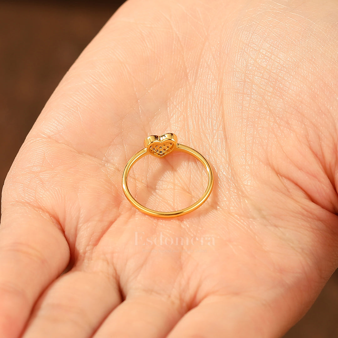 Delicate Heart Bridal Ring Romantic Pavé Moissanite Solid Gold Engagement Ring