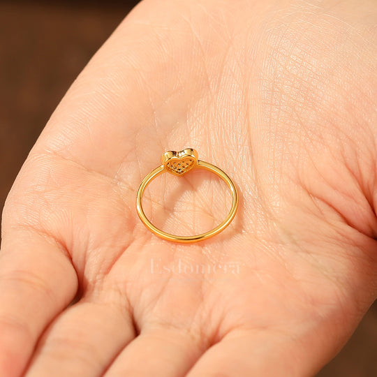 Delicate Heart Bridal Ring Romantic Pavé Moissanite Solid Gold Engagement Ring
