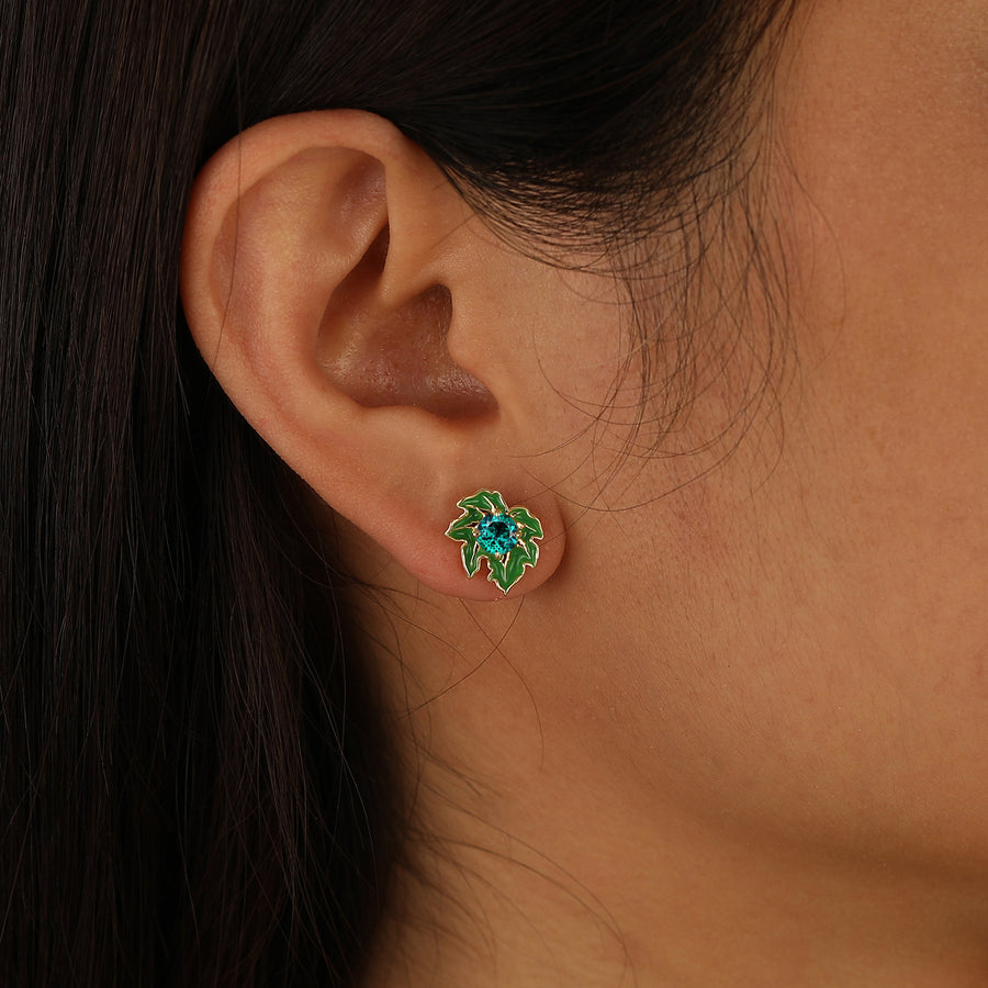 Green Leaf Design Round Emerald Earrings Handmade Enamel Coated Stud Earrings -  Esdomera.com