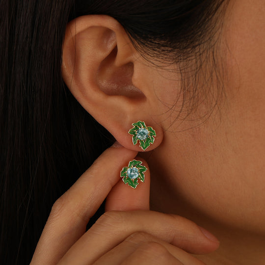 Leaf Enamel Coated Design Earrings Artisan Round Moss Agate Stud Earrings -  Esdomera.com