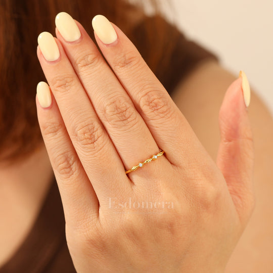 Artsy Leaf Design Moissanite Wedding Ring Two Stone Moissanite Band For Women