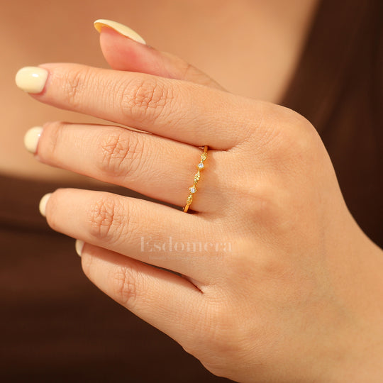 Artsy Leaf Design Moissanite Wedding Ring Two Stone Moissanite Band For Women