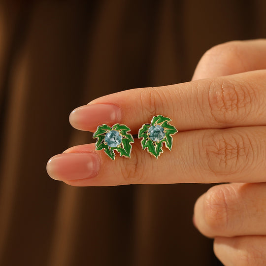 Leaf Enamel Coated Design Earrings Artisan Round Moss Agate Stud Earrings -  Esdomera.com