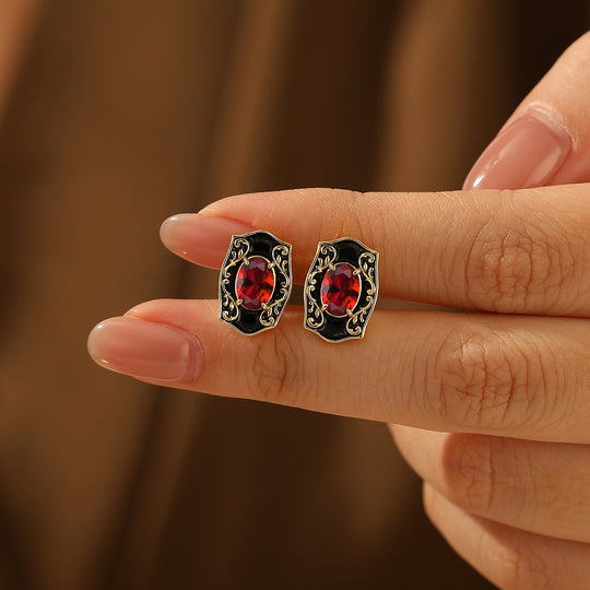 Baroque-inspired Red Enamel Ruby Stud Earrings Scrollwork July Birthstone Earrings For Women -  Esdomera.com