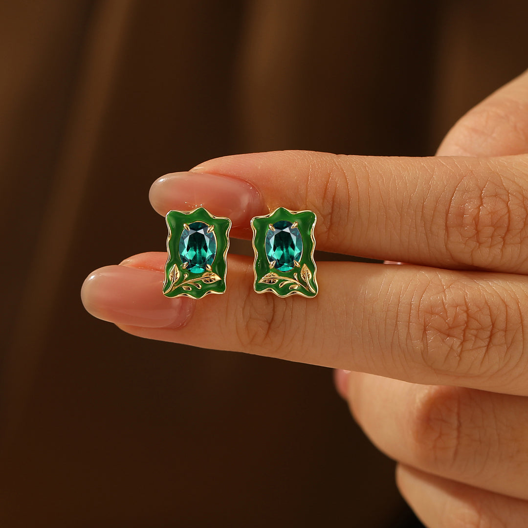 Green Enamel Emerlad Stud Earrings Natural Inspired May Birthstone Earrings For Her -  Esdomera.com