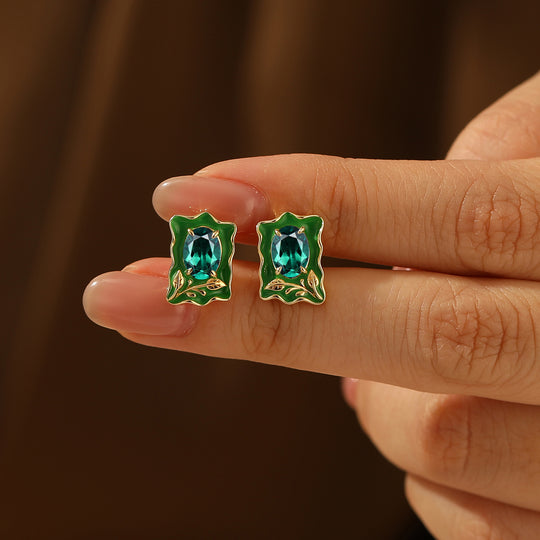 Green Enamel Emerlad Stud Earrings Natural Inspired May Birthstone Earrings For Her -  Esdomera.com