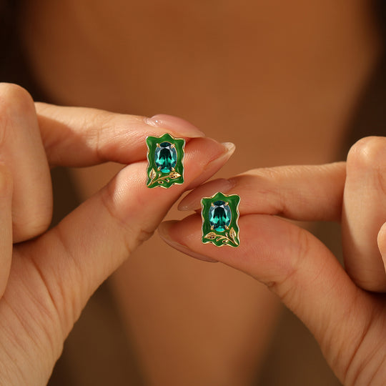 Green Enamel Emerlad Stud Earrings Natural Inspired May Birthstone Earrings For Her -  Esdomera.com