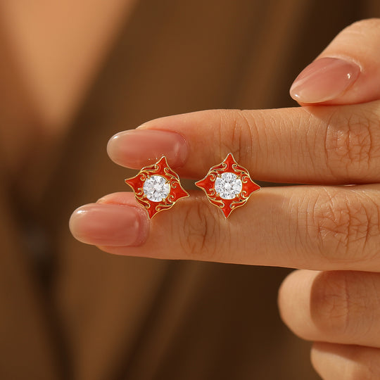Enamel Coated Round Moissanite Stud Earrings Vintage Scrolled Women Earrings -  Esdomera.com