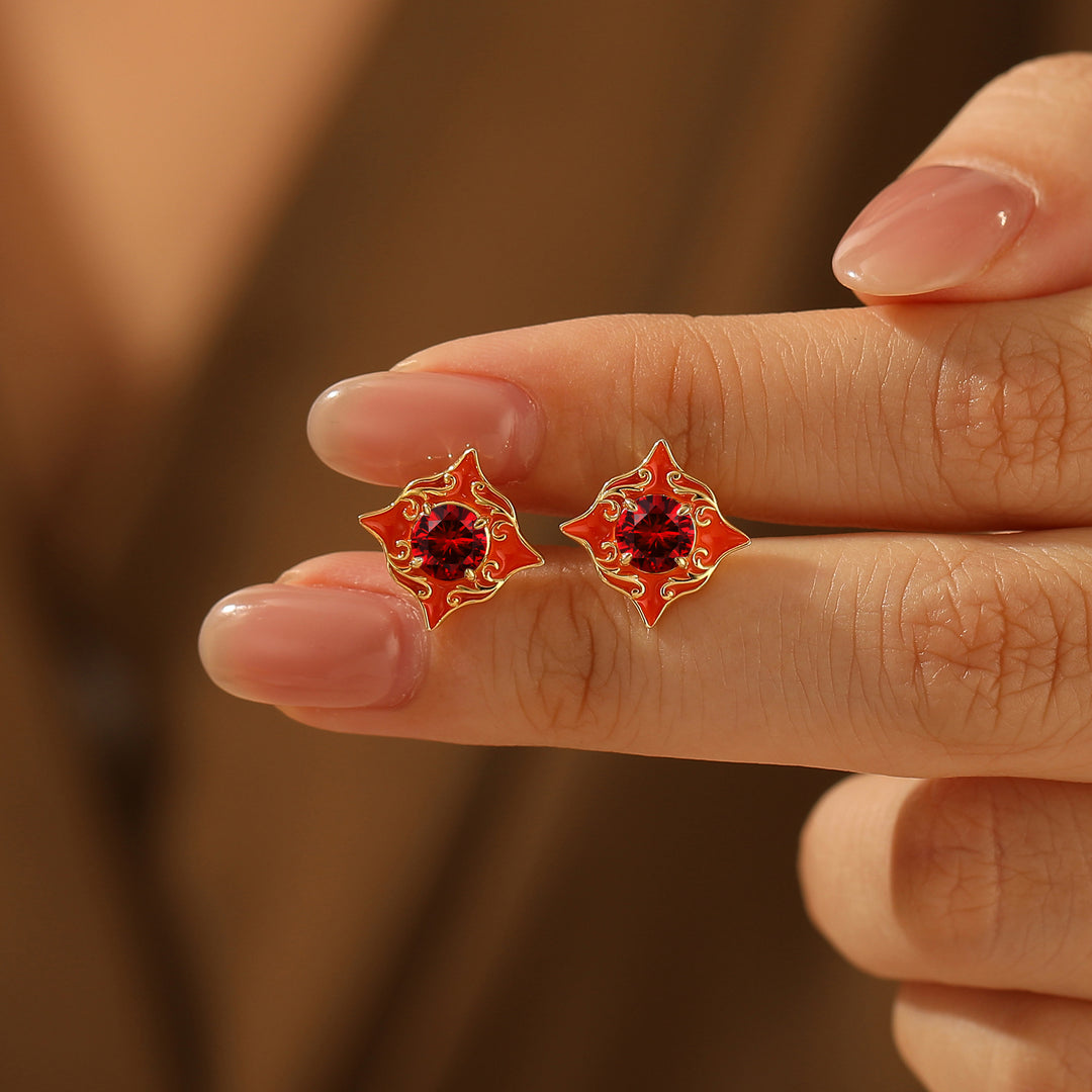 Vintage Round Ruby Stud Earrings Red Enamel Filigreed July Birthstone Earrings -  Esdomera.com