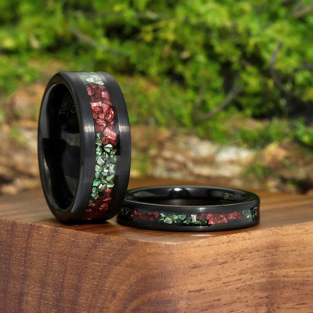 Stylish Emerald Ruby Tungsten Couple Rings Black His And Hers Wedding Bands