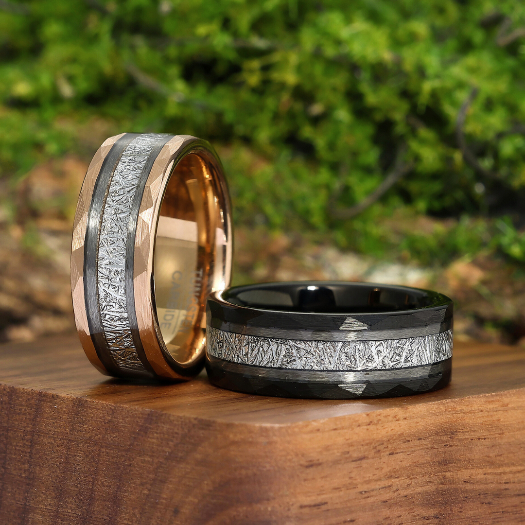 8mm Meteorite Tungsten Wedding Band Couple Rings Set Anniversary Wedding Bands