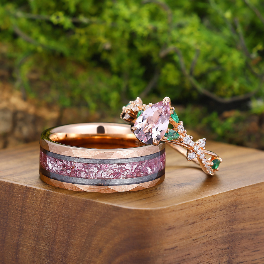 Artsy Crossed Morganite Milgrain Moissanite Engagement Couples Ring Rose Gold His And Hers Wedding Bands -  Esdomera.com