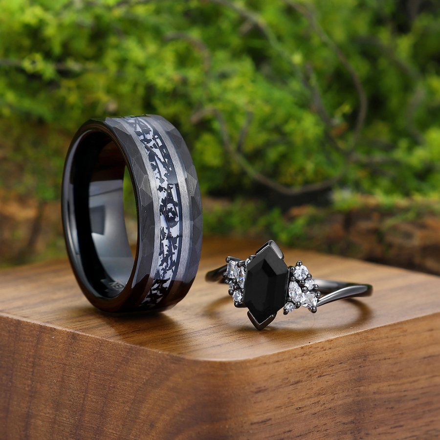 Noble Natural Black Onyx Accents Engagement Couples Ring Promise Wedding Bands For Men And Women -  Esdomera.com