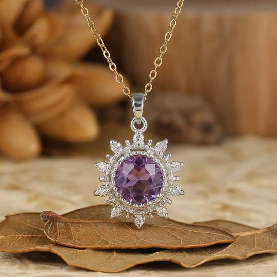 Delicat pendentif halo solaire en agate mousse naturelle taillée ronde, collier en or 14 carats