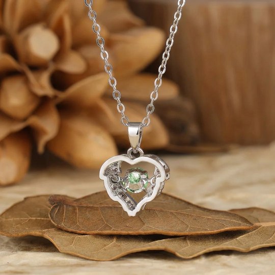 Elegant Heart-Shaped Pendant Necklace Round Cut Natural Moss Agate Bridal Pendant