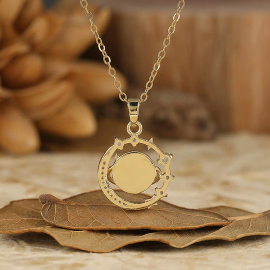 925 Silver Dainty Round Natural  Amethyst Moon and Stars Pendant Necklace 14K Gold Neckalce