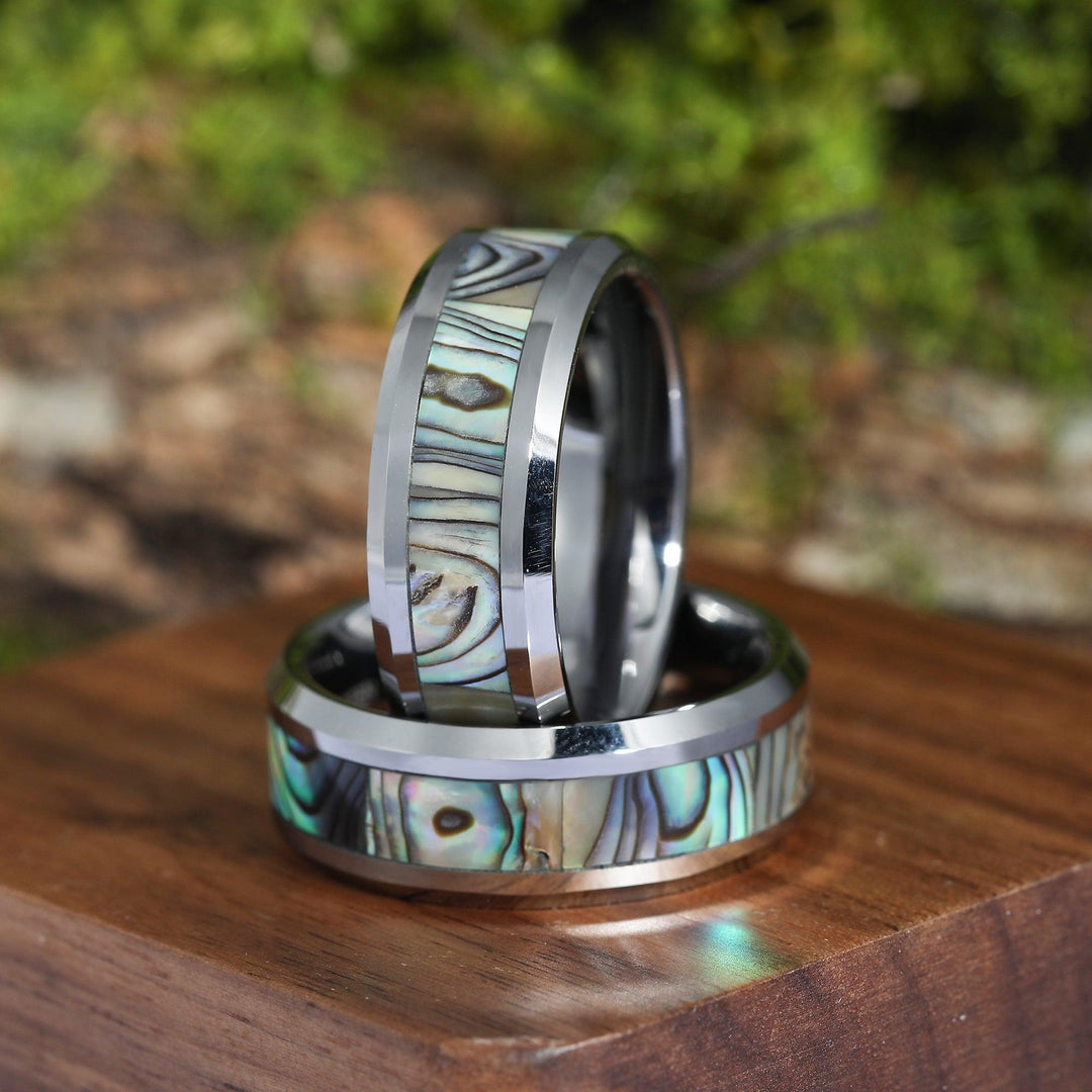 8mm Camouflage Shell Inlay Silver Tungsten Ring Unisex Ring Gift - Esdomera