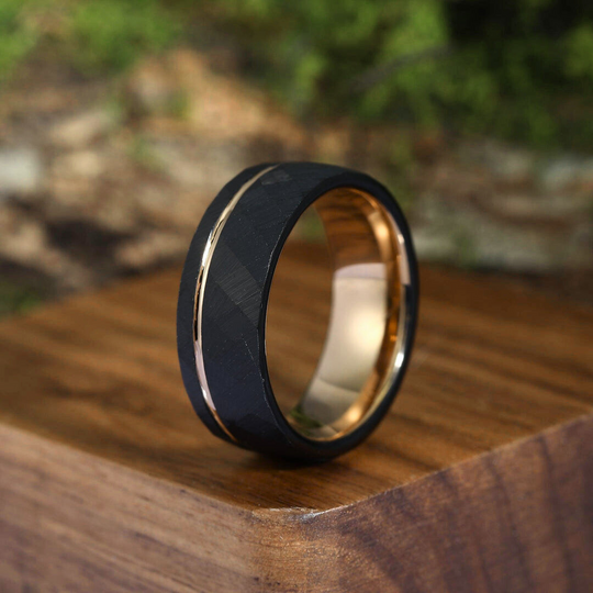 8mm Rose Gold Grooved Black Rhombic Tungsten Men’ s Ring For Birthday Gift - Esdomera