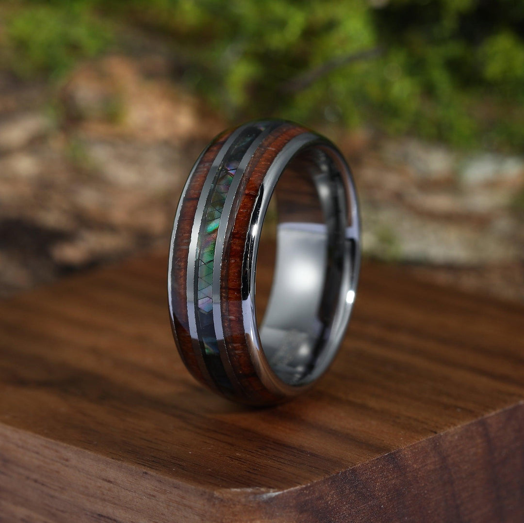 8mm Whiskey Barrel White Gold Silver Tungsten Mens Wedding Band Unique Anniversary Gift for Him Husband - Esdomera