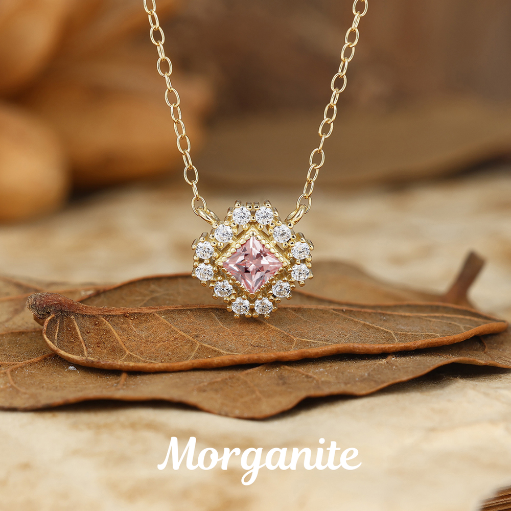 Princess shape Sapphire Pendant Necklace 14K Solid Gold Women Necklace Anniversary Gift