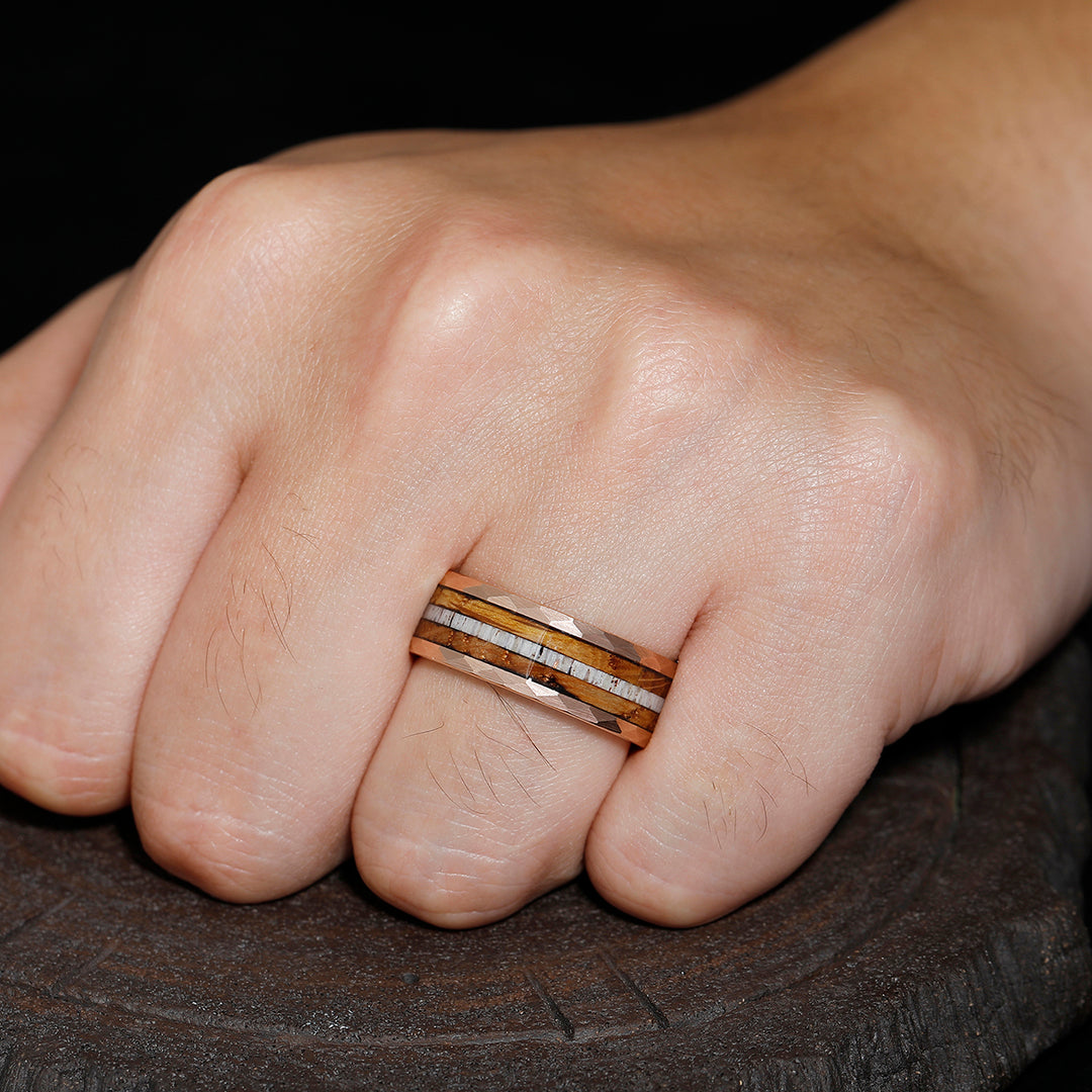 Tactile Wood Strips Tungsten Wedding Band Rose Gold Plated Smooth Ring Unisex Ring Gift