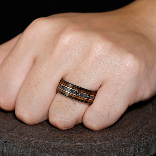 Batten Black Meteorite Gold Bullion Tungsten Wedding Band For Anniversary Gift